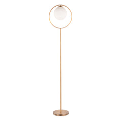 Moon Contemporary Floor Lamp in Gold Metal and Frosted Glass