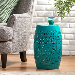 12' Outdoor Lace-Cut Side Table, Teal