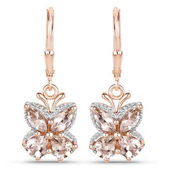 18K Rose Gold Plated 1.88 Carat Genuine Morganite .925 Sterling Silver Earrings