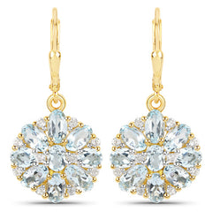 18K Yellow Gold Plated 4.58 Carat Genuine Blue Topaz and White Topaz .925 Sterling Silver Earrings