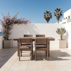 5 Piece Outdoor Dining Set, Table With Umbrella Hole And 4 Armrest Chairs