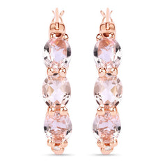 1.63 Carat Genuine Morganite and White Diamond .925 Sterling Silver Earrings