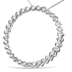 .925 Sterling Silver 3/4 Cttw Round Diamond Spiral Curved Circle Pendant 18" Necklace (I-J Color, I3 Clarity)