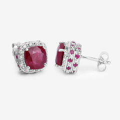6.12 Carat Dyed Ruby, Ruby and White Topaz .925 Sterling Silver Earrings