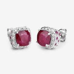 6.12 Carat Dyed Ruby, Ruby and White Topaz .925 Sterling Silver Earrings