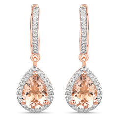 2.03 Carat Genuine Morganite and White Topaz .925 Sterling Silver Earrings