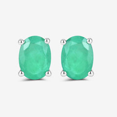 1.44 Carat Genuine Zambian Emerald 10K White Gold Earrings