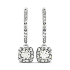 Cushion Shape Halo Style Diamond Drop Earrings in 14k White Gold (1/2 cttw)