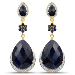 30.04 Carat Dyed Sapphire, Blue Sapphire and White Topaz .925 Sterling Silver Earrings