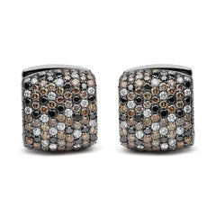 Black Rhodium Plated 18K White Gold 12 5/8 Cttw Multi Color Diamond Square Domed Huggie Hoop Earrings (Brown, Black, G-H Color, SI1-SI2 Clarity)