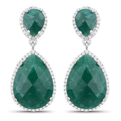 19.42 Carat Dyed Emerald and White Topaz .925 Sterling Silver Earrings