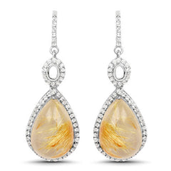 10.04 Carat Genuine Golden Rutile And White Topaz .925 Sterling Silver Earrings