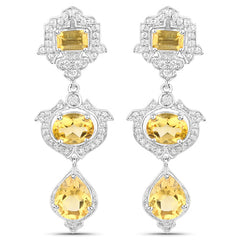 6.63 Carat Genuine Citrine and White Topaz .925 Sterling Silver Earrings