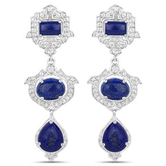 9.37 Carat Genuine Lapis and White Topaz .925 Sterling Silver Earrings