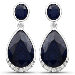 7.90 Carat Dyed Sapphire and White Diamond .925 Sterling Silver Earrings