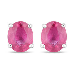 0.60 Carat Genuine Ruby 14K White Gold Earrings