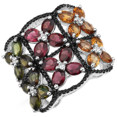 8.38 Carat Genuine Multi Tourmaline .925 Sterling Silver Ring