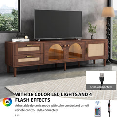 Rattan TV Stand with 3 Cabinets & 2 Drawers