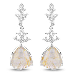 15.97 Carat Genuine Golden Rutile And White Topaz .925 Sterling Silver Earrings