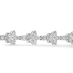 14K White Gold 1 1/5 Cttw Round Diamond Flower Blossom Link Bracelet (H-I Color, SI1-SI2 Clarity) - Size 7"
