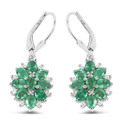 3.04 Carat Genuine Zambian Emerald and White Zircon .925 Sterling Silver Earrings