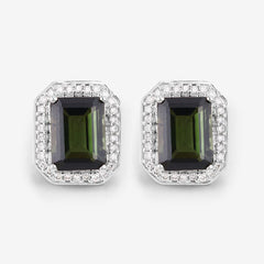 3.57 Carat Genuine Green Tourmaline and White Diamond 14K White Gold Earrings