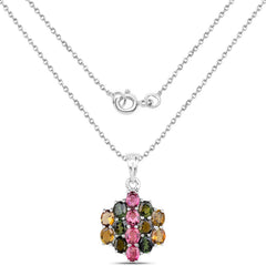 4.34 Carat Genuine Pink Tourmaline, Green Tourmaline & Brown Tourmaline .925 Sterling Silver Pendant