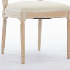 Antique Dining Chairs - Linen Fabric Upholstered Wooden Chairs Set of 2