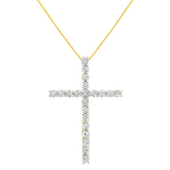 10K Yellow Gold Plated .925 Sterling Silver 4.0 Cttw Round Cut Diamond Cross Pendant Necklace (J-K Color, I1-I2 Clarity) - 18"