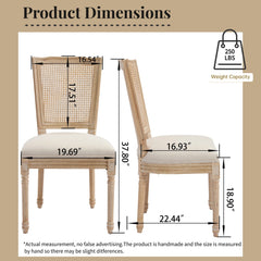 French Country Dining Chairs Set of 2 Upholstered With Natural Rattan Back