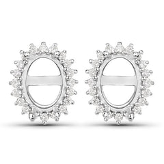 0.26 Carat Genuine White Diamond 14K White Gold Semi Mount Earrings - holds 8x6mm Oval Gemstones