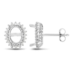 0.26 Carat Genuine White Diamond 14K White Gold Semi Mount Earrings - holds 8x6mm Oval Gemstones