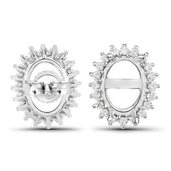 0.26 Carat Genuine White Diamond 14K White Gold Semi Mount Earrings - holds 8x6mm Oval Gemstones