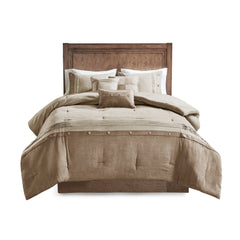 7 Piece Faux Suede Comforter Set Tan Cal King