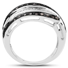 0.80 Carat Genuine Brown Diamond and White Diamond .925 Sterling Silver Ring