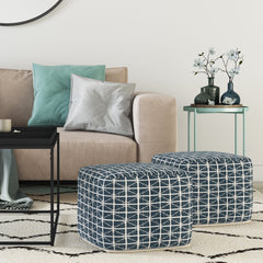 Noreen Square Pouf - Dark Blue / White