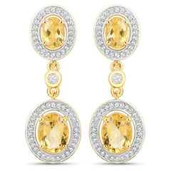 18K Yellow Gold Plated 5.70 Carat Genuine Citrine and White Topaz .925 Sterling Silver Earrings