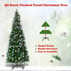 5/6/7.5 Feet Artificial Pencil Christmas Tree with Pine Cones