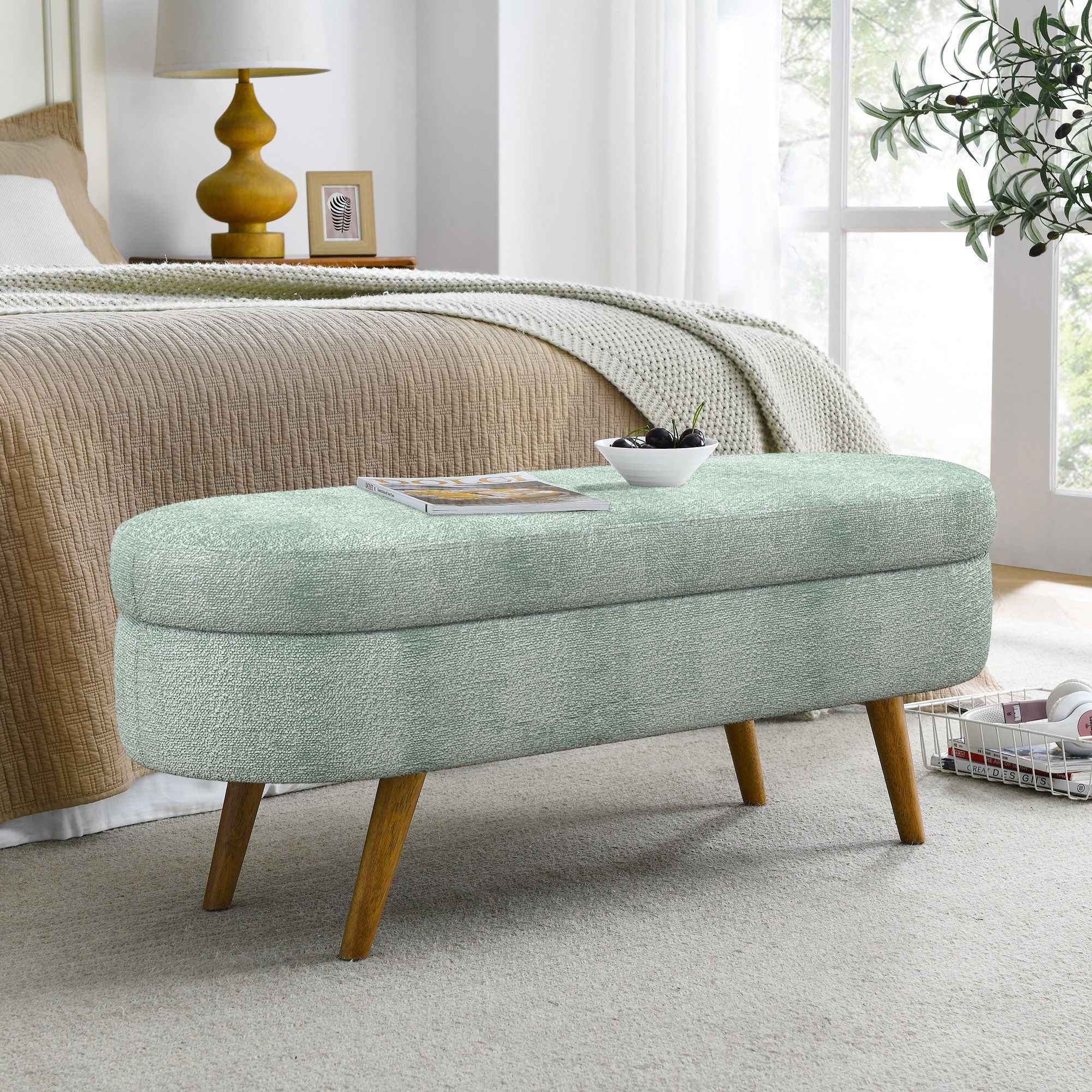 Modern Ottoman Storage Bench Upholstered Seat