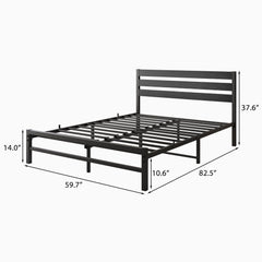 Industrial Platform Bed with Storage and Vintage Wood Headboard - Black