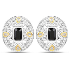 0.93 Carat Genuine Blue Sapphire and White Diamond .925 Sterling Silver Earrings