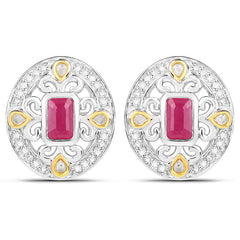 0.77 Carat Genuine Ruby and White Diamond .925 Sterling Silver Earrings
