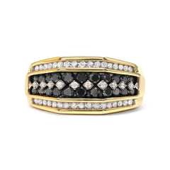 Men's 14K Yellow Gold Plated .925 Sterling Silver 1 1/2 Cttw White and Black Treated Diamond Cluster Ring (Black / I-J Color, I2-I3 Clarity) - Size 10