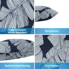 2 Pack Outdoor Throw Pillows, Waterproof & Fade-Resistant (18x18 Inch, Blue Leaf)