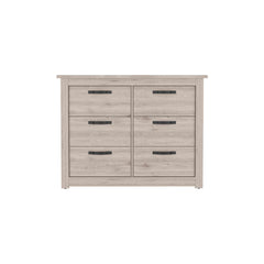 Modern 6-Drawer Dresser with Metal Hardware – Gray Finish