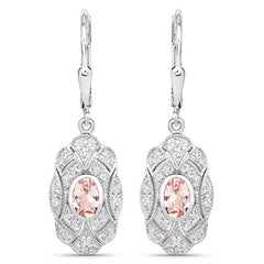 1.04 Carat Genuine Morganite and White Topaz .925 Sterling Silver Earrings