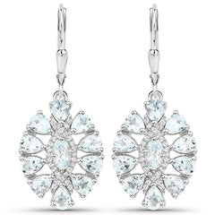 2.93 Carat Genuine Aquamarine and White Topaz .925 Sterling Silver Earrings