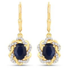 3.46 Carat Genuine Blue Sapphire and White Topaz .925 Sterling Silver Earrings
