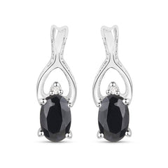 14K White Gold Plated 1.11 Carat Genuine Black Sapphire and White Diamond .925 Sterling Silver Earrings