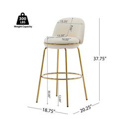 Rio Claro Indoor Metal Upholstered Barstool with Gold Finished Frame and Beige Upholstery Set of 2
